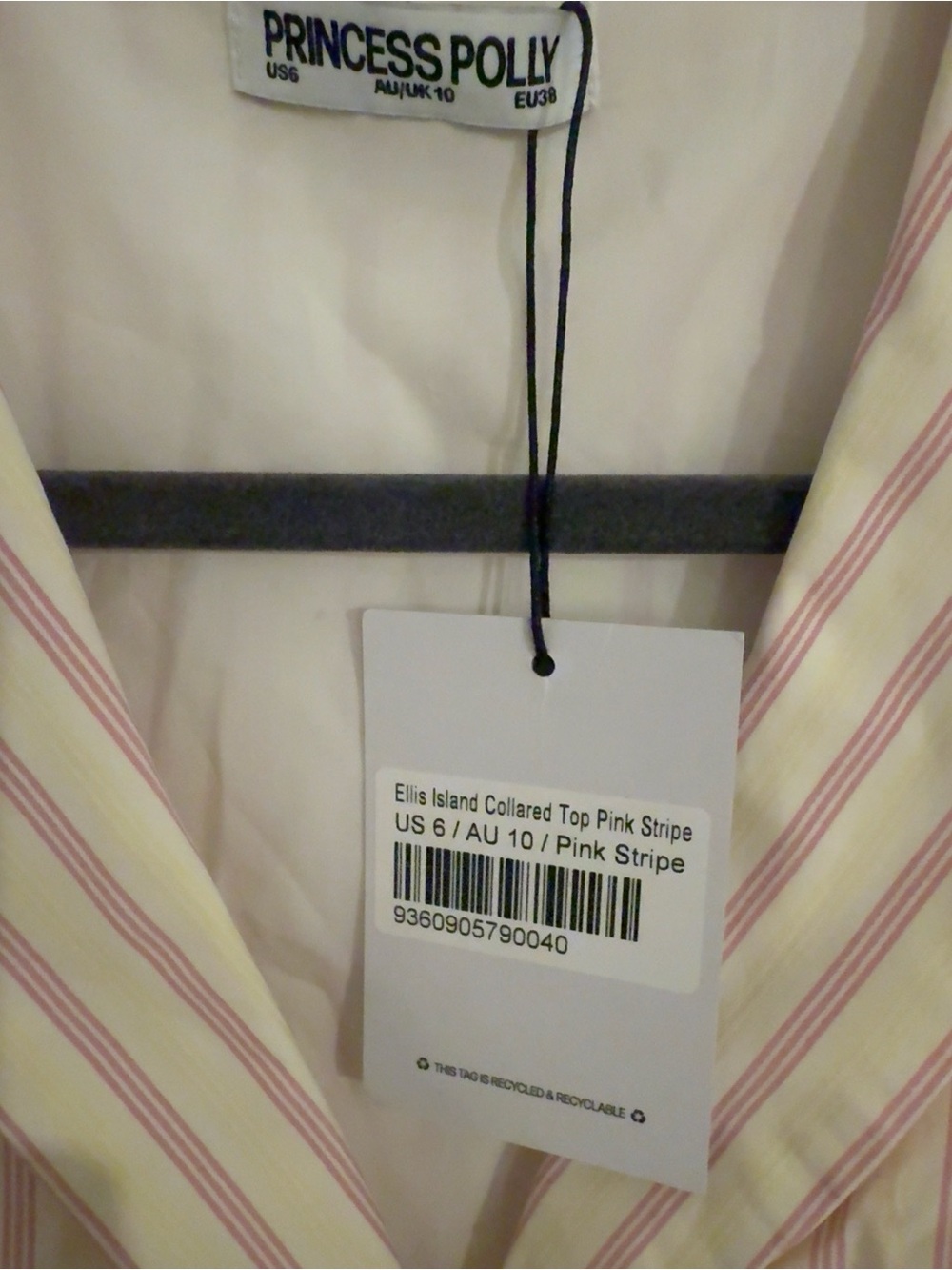 NWT Princess Polly Ellis Island Pink Stripe Collared Top US 6 Coastal Preppy - Picture 7 of 10